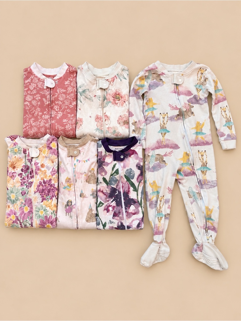 Burt’s Bees Baby Girls Organic Cotton Pajamas Lot of 6, size 18M Floral
